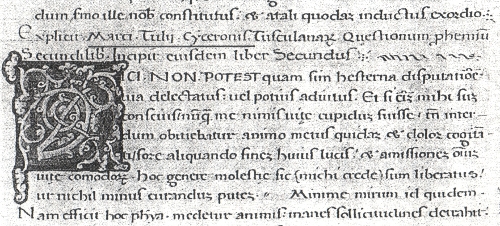 Abb. 1: Das Explicit eines Cicero-Textes [Hs. St. Gallen 850]. Wie durchgehend in allen Cicero-Mss. zu beobachten, erscheint der Name des Autors nie als „Marcus“ allein.